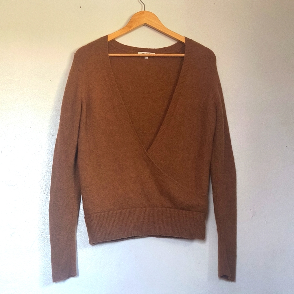 MadeWell Wrap-Front Pullover Sweater in Coziest Yarn Pumpkin Sz XS Women